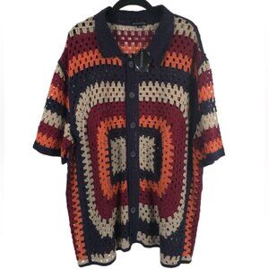 NWT MORSECODE Crochet Sweater Shirt Sort Sleeve Multicolor‎ MCQ1001 Size LARGE